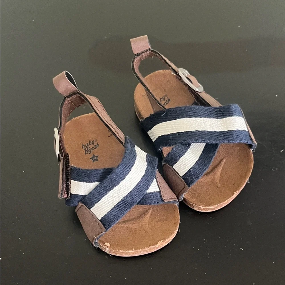 Baby B’gosh Navy and White Striped Infant Sandals with Brown Accents